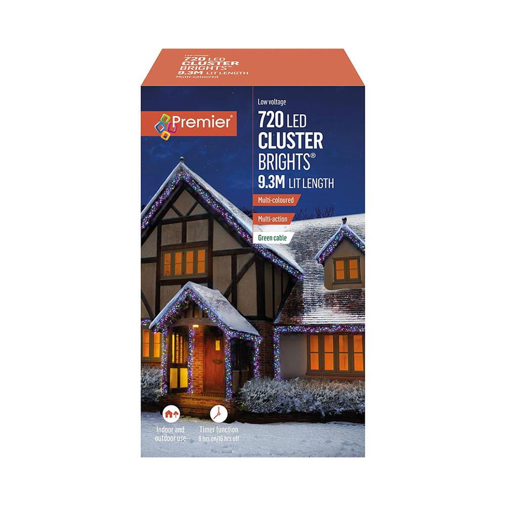 Premier Christmas 720 LED Cluster Lights Multicolour Multi Action Timer Indoor Outdoor LED Lighting Set Main image