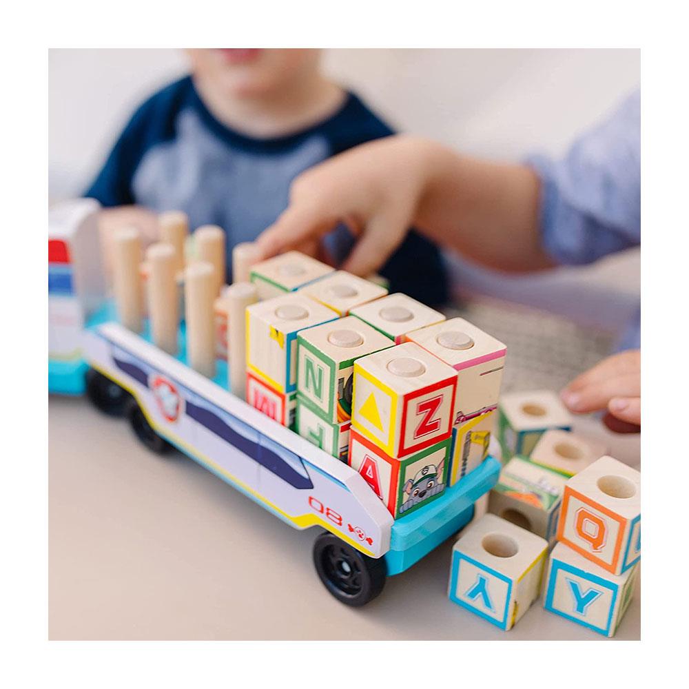 Melissa & Doug PAW Patrol Wooden ABC Block Truck Toy with Alphabet & Number Blocks Multicolour