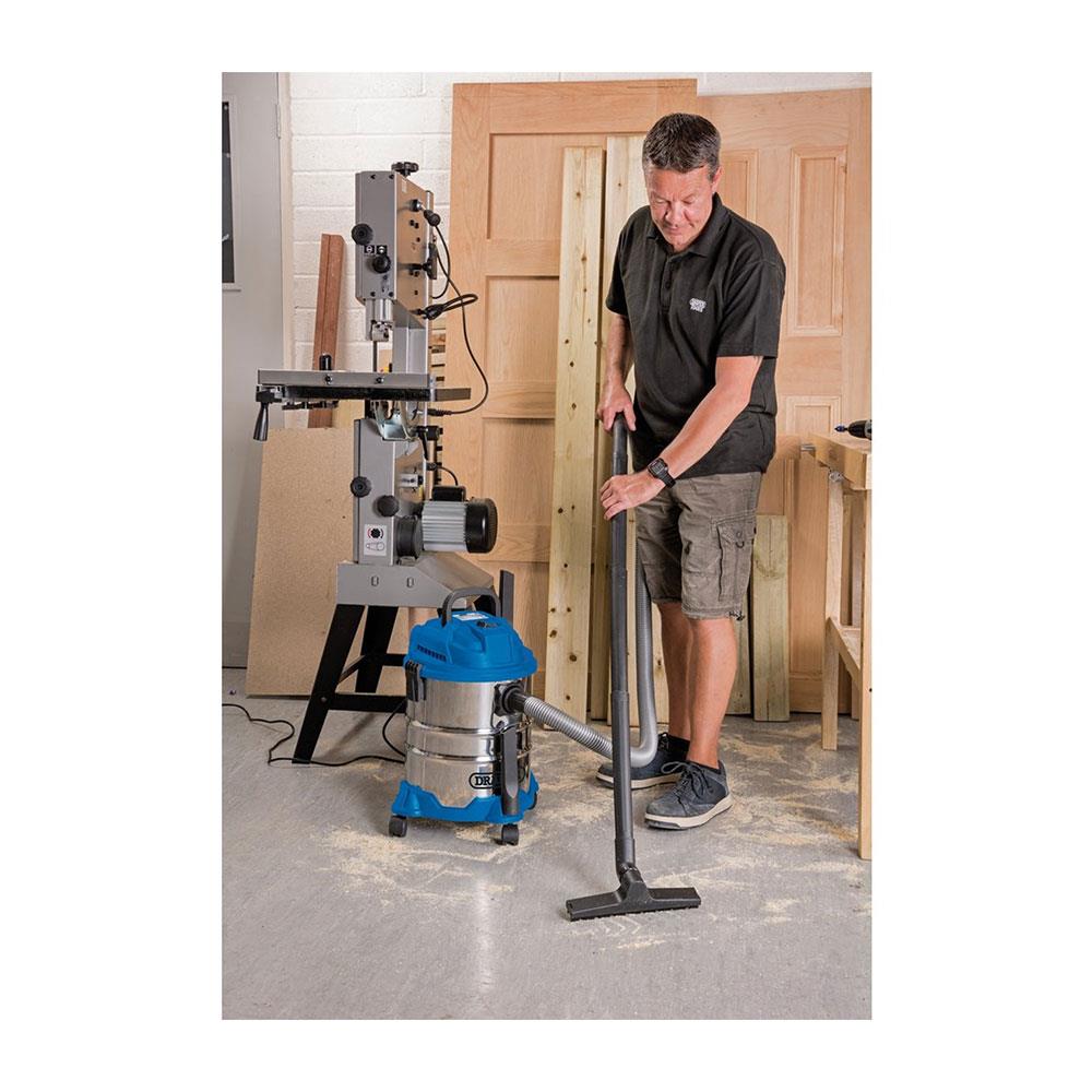 Draper Wet And Dry Vacuum Cleaner With 20 Litre Stainless Steel Tank And Accessories 1250W - Blue