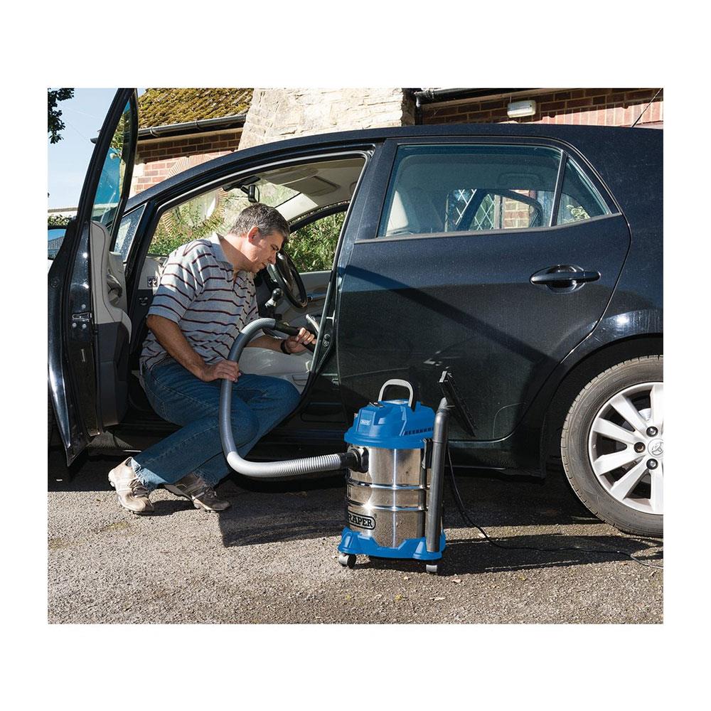 Draper Wet And Dry Vacuum Cleaner With 20 Litre Stainless Steel Tank And Accessories 1250W - Blue