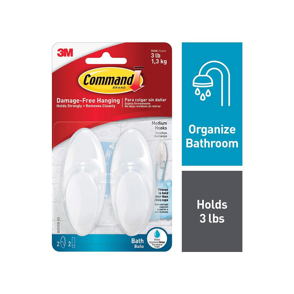 3M Command Bathroom Hooks Medium Frosted Damage-Free Wall Hooks 1.3kg Hold