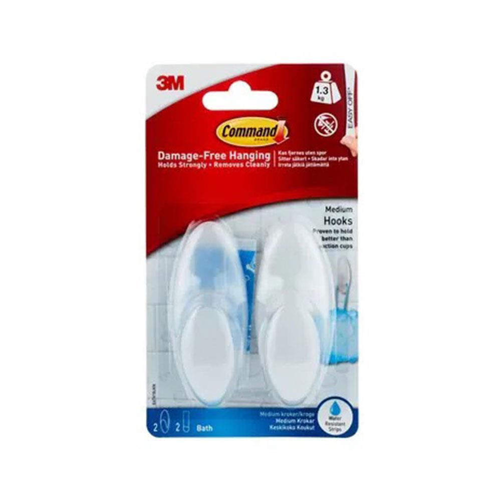 3M Command Bathroom Hooks Medium Frosted Damage-Free Wall Hooks 1.3kg Hold
