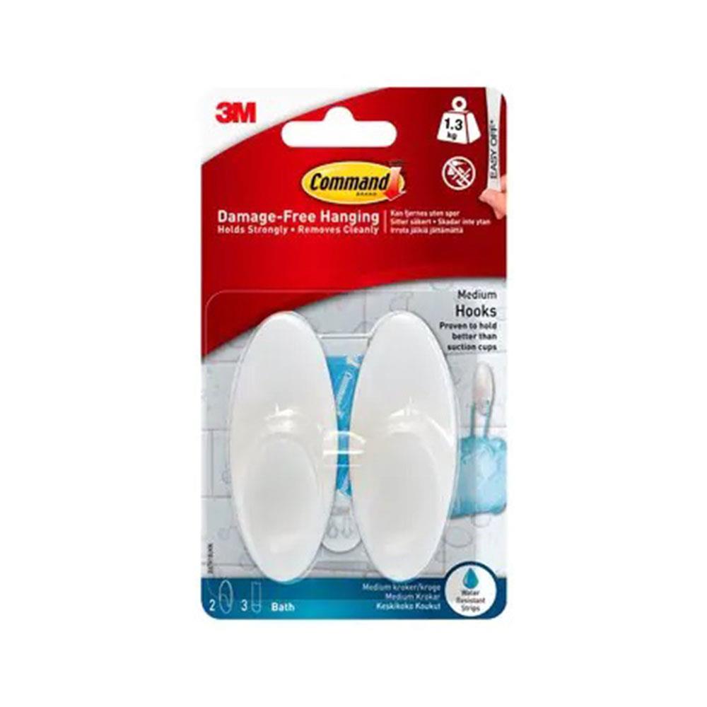 3M Command Bathroom Hooks Medium Frosted Damage-Free Wall Hooks 1.3kg Hold
