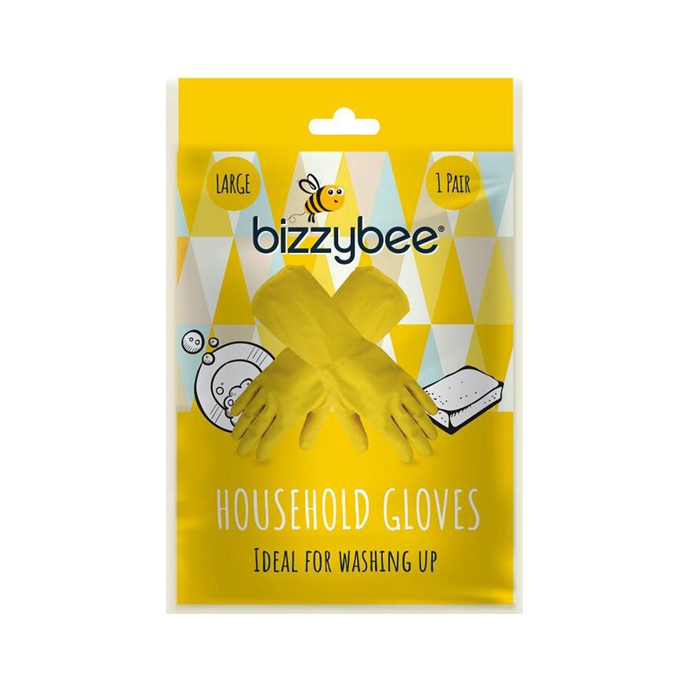 BizzyBee Household Washing Up Cleaning Gloves Soft Cotton Lining 1 Pair - Large