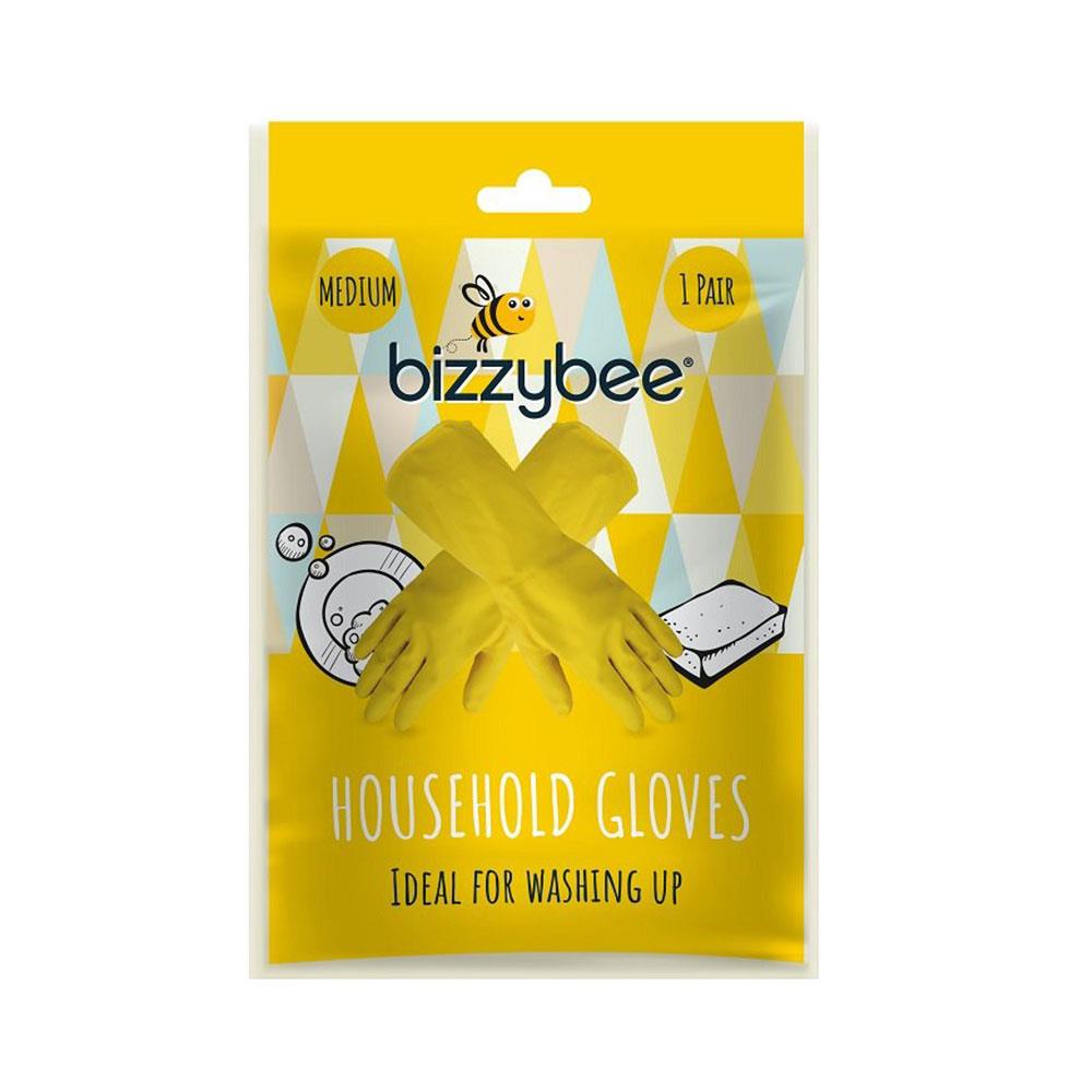 BizzyBee Household Washing Up Cleaning Gloves Soft Cotton Lining 1 Pair - Medium Main image
