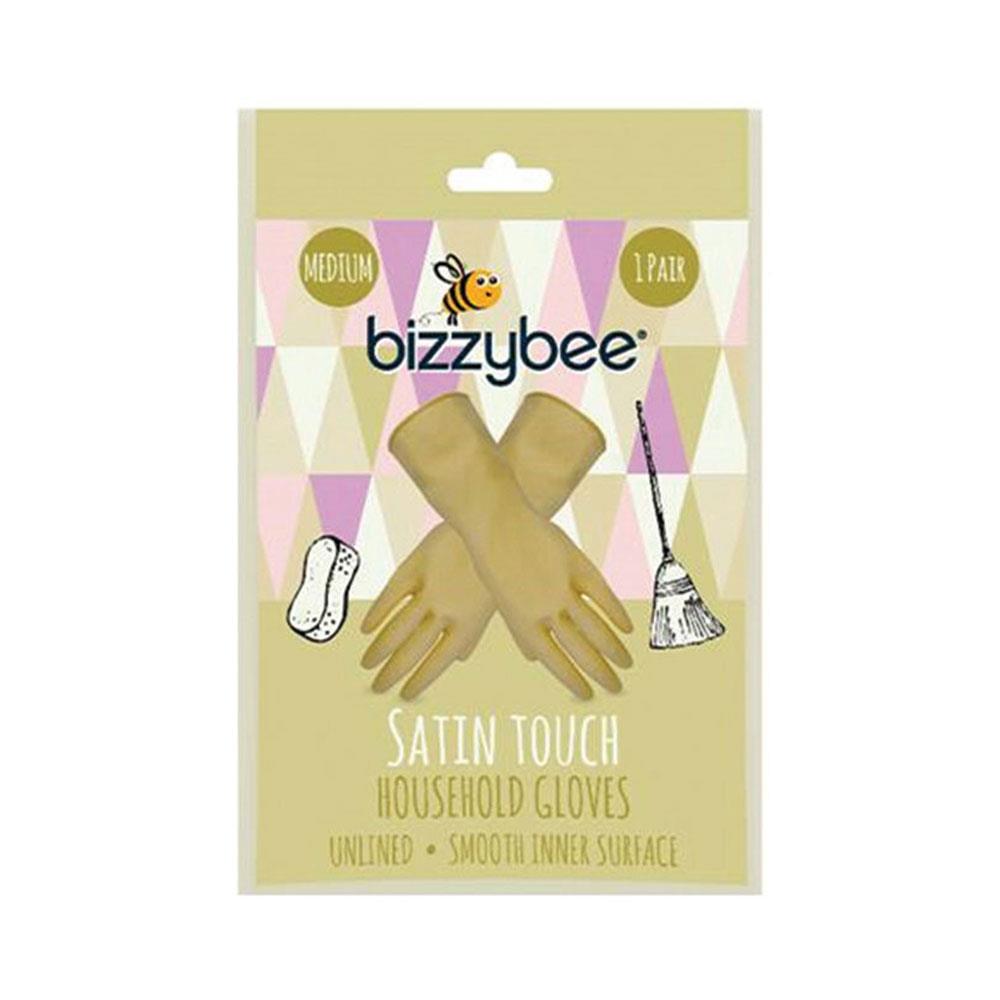 BizzyBee Satin Touch Household Cleaning Gloves Unlined Smooth Inner Surface 1 Pair - Medium