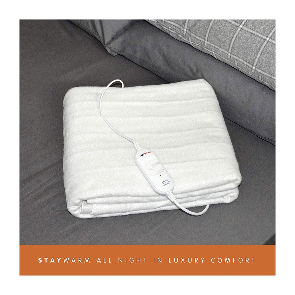 Lloytron STAYWARM Luxury King Electric Underblanket 130 x 120cm White 450gsm Polyester 2 Heat Settings Secondary image