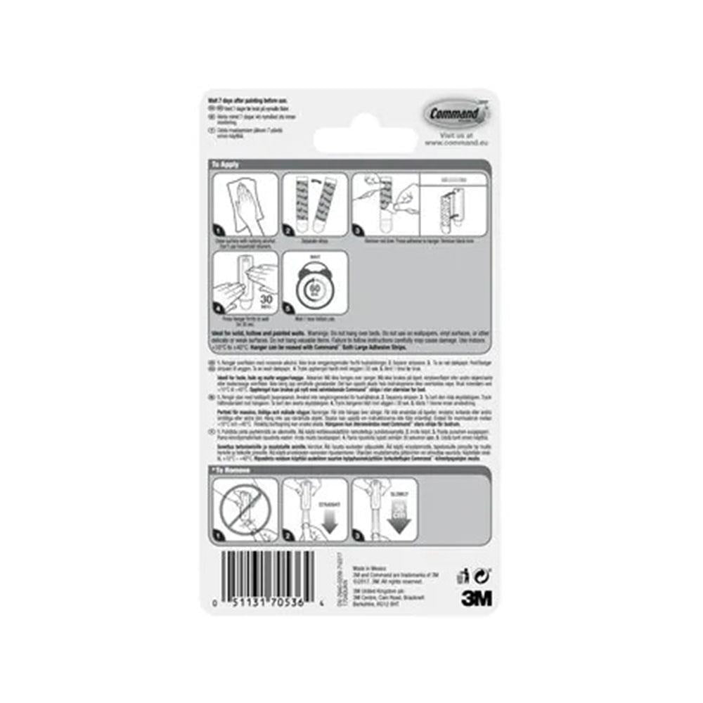 3M Command Sawtooth Picture Hanger Large 1 Hanger 2 Large Strips 1.8kg White 17040 Damage-Free Wall Hanging System