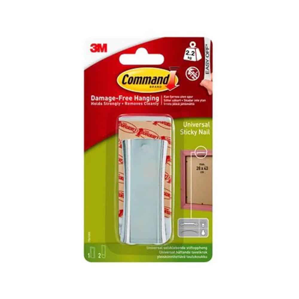 3M Command Universal Sticky Nail Large 1 Hanger And 2 Large Strips 2.2kg Holding Power - Silver