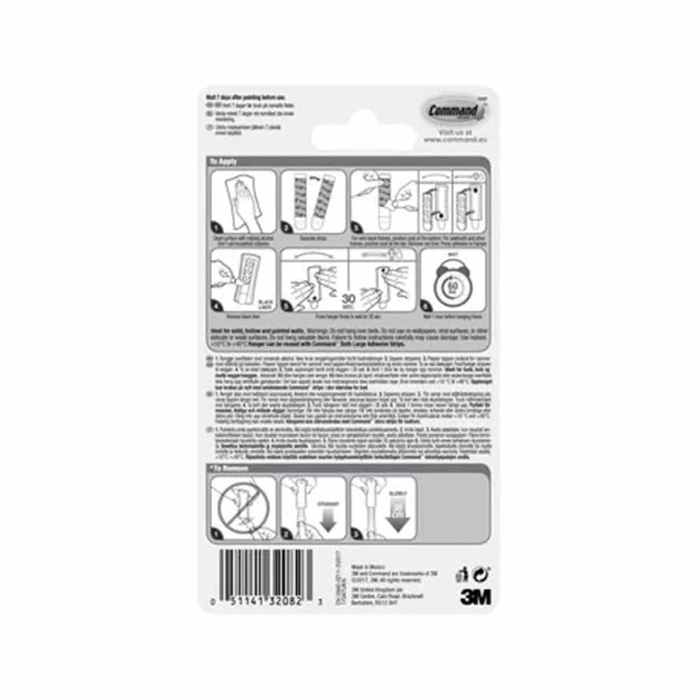 3M Command Universal Sticky Nail Large 1 Hanger And 2 Large Strips 2.2kg Holding Power - Silver