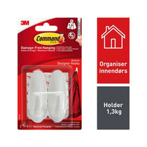 3M Command Designer Hooks Medium 2 Hooks And 4 Medium Strips 1.3kg Holding Power - White