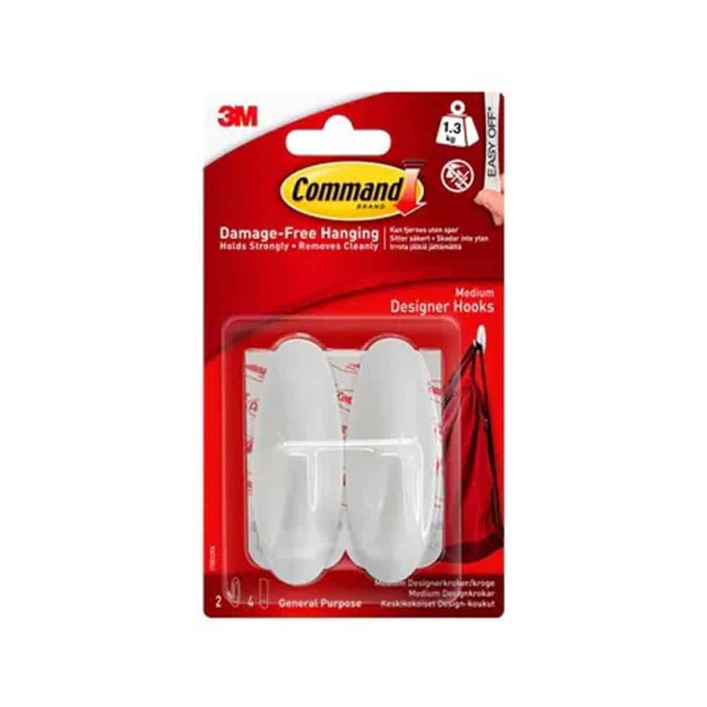 3M Command Designer Hooks Medium 2 Hooks And 4 Medium Strips 1.3kg Holding Power - White Secondary image