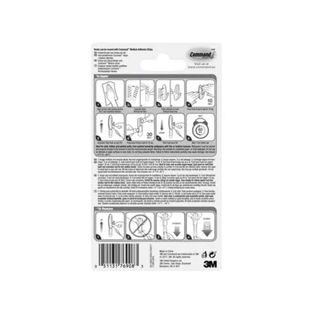 3M Command Designer Hooks Medium 2 Hooks And 4 Medium Strips 1.3kg Holding Power - White