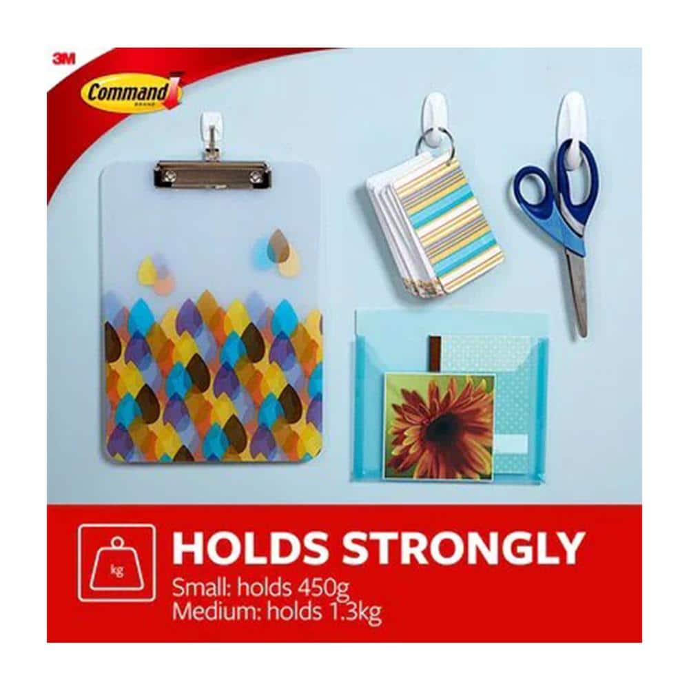 3M Command Designer Hooks Medium 2 Hooks And 4 Medium Strips 1.3kg Holding Power - White