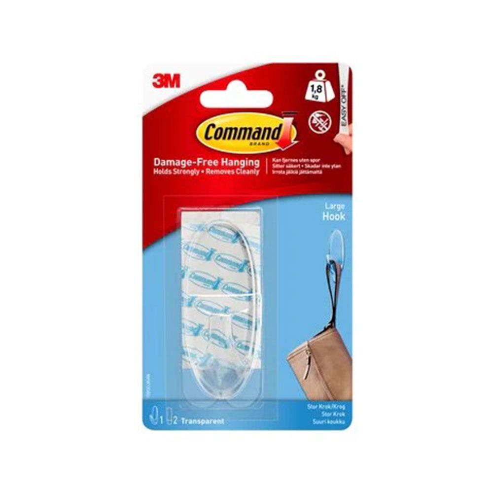 3M Command Clear Wall Hook 1.8kg with Adhesive Strips Large Transparent 17093CLR Main image
