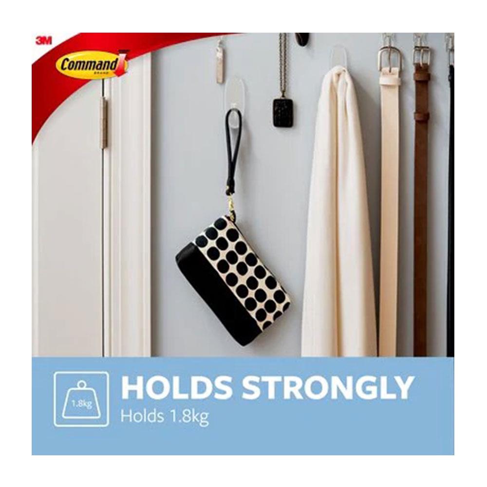 3M Command Clear Wall Hook 1.8kg with Adhesive Strips Large Transparent 17093CLR