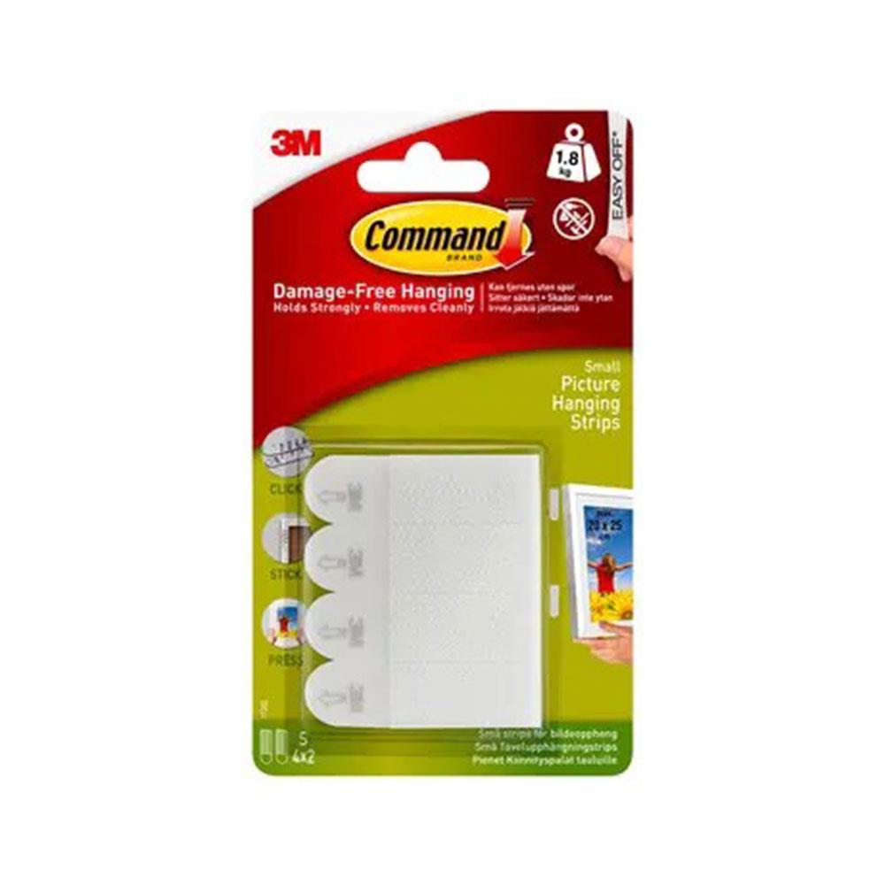 3M Command Picture Hanging Strips Small Set of 4 Strips 1.8kg Holding Capacity White Damage-Free Wall Hanging Solution Main image