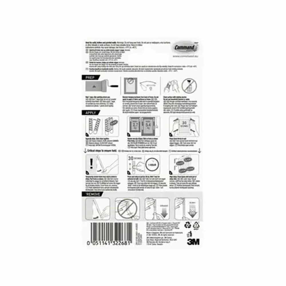3M Command Picture Hanging Strips Narrow 4 Sets of Narrow Strips 5.4kg Holding Power - White