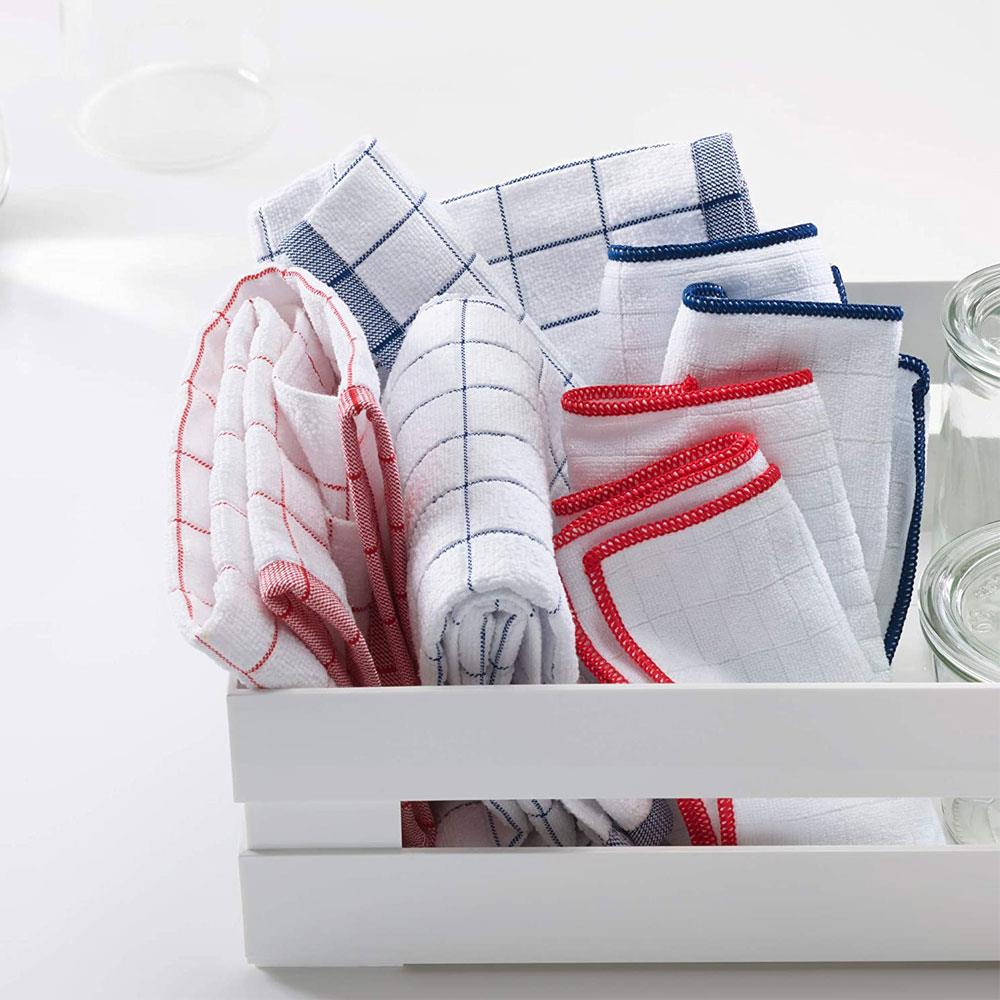 E-Cloth Kitchen Dish Cloths 32cm x 32cm 2 Pack Microfiber Cleaning Cloths Red Blue White