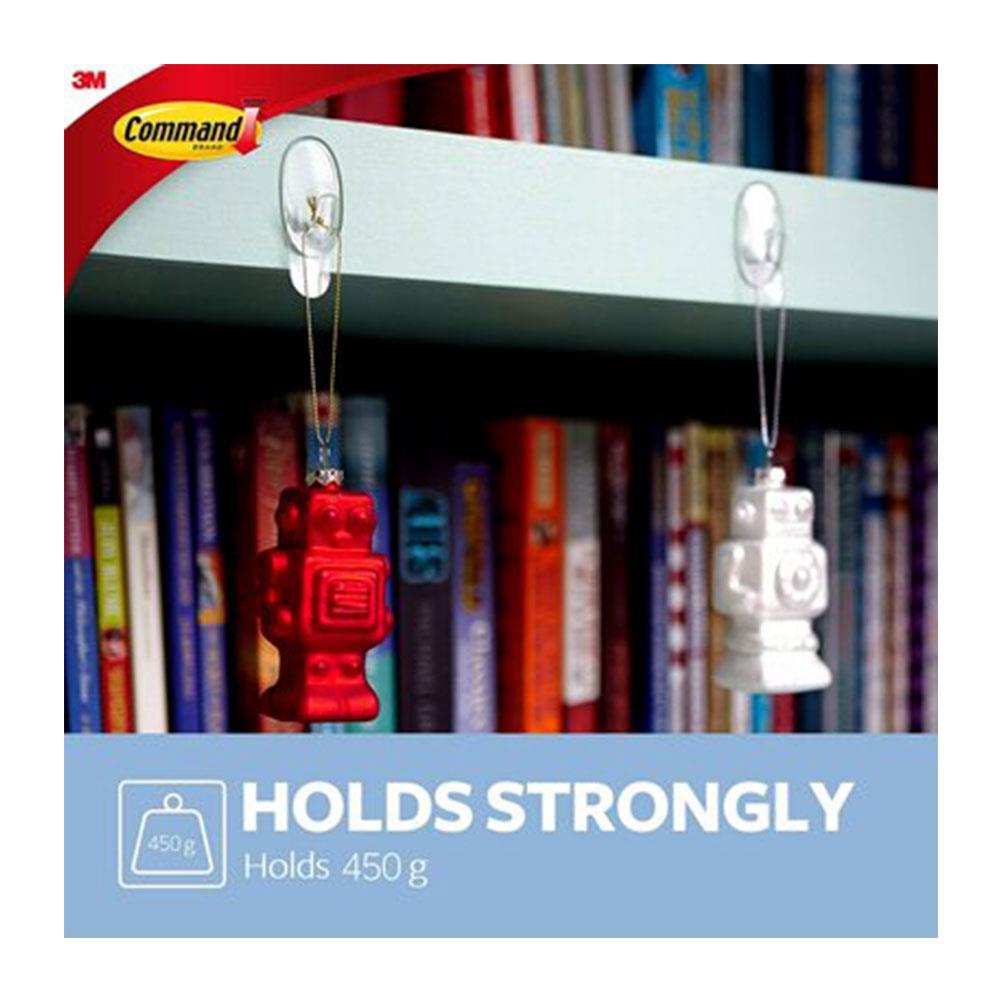 3M Command Hooks With Strips Small 2 Hooks And 4 Small Strips 450g Holding Power - Clear/Transparent