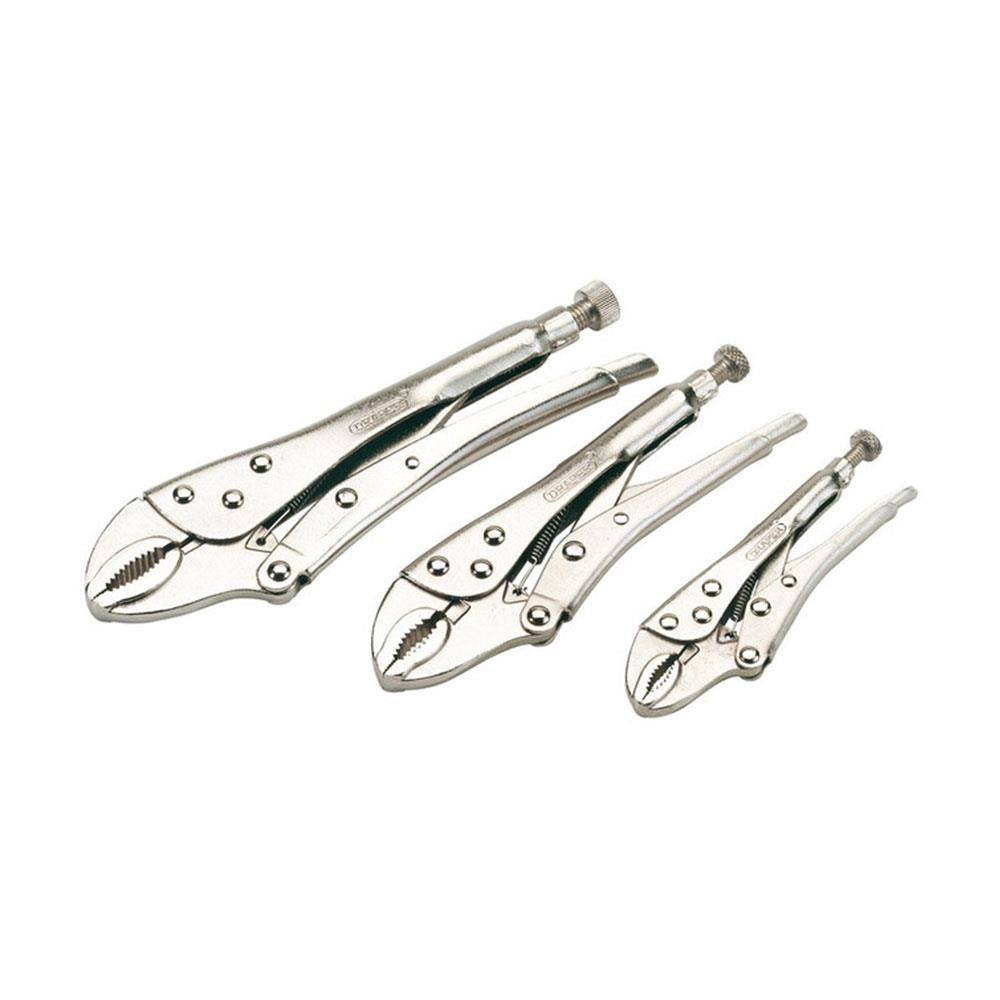 Draper Curved Jaw Self Grip Pliers Set 140mm 185mm And 220mm - 3 Piece