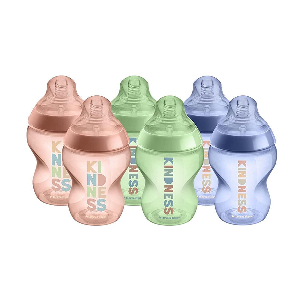Tommee Tippee Kindness Closer To Nature Baby Bottles 260ml Pack of 6 - Multicolour