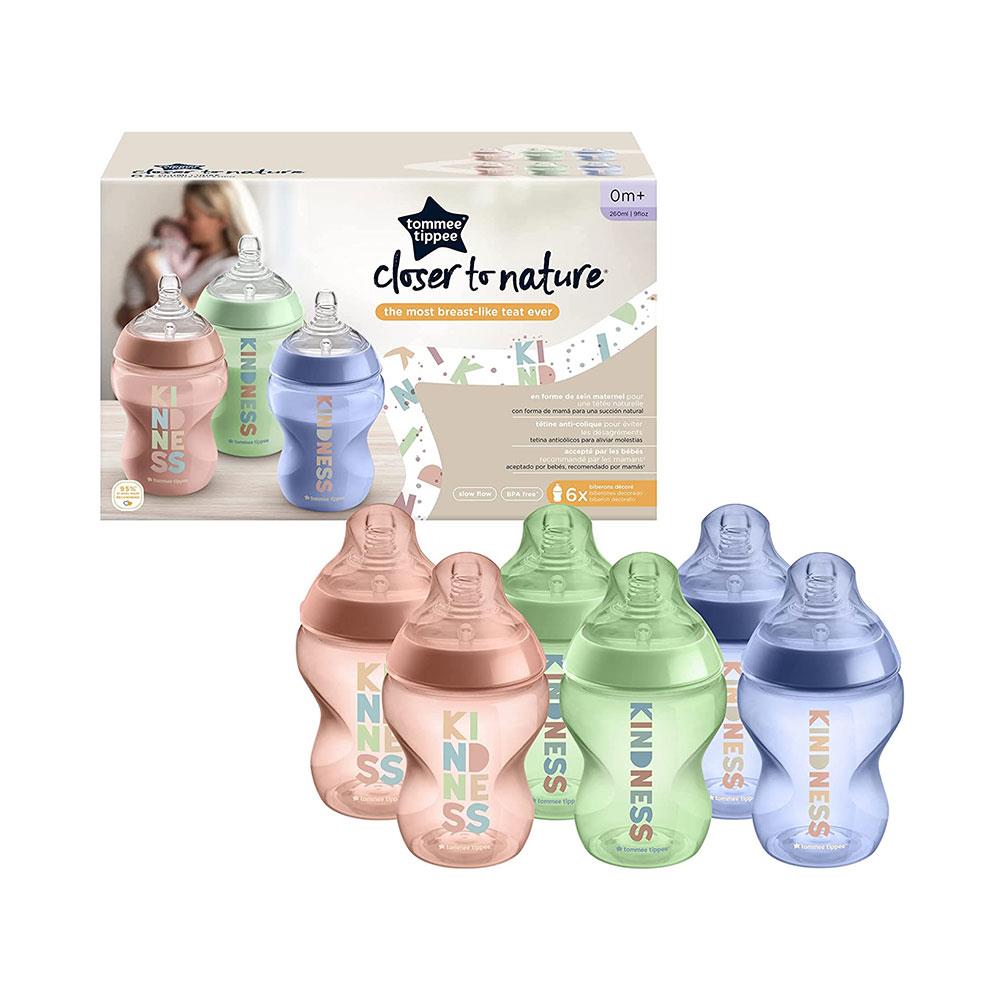 Tommee Tippee Kindness Closer To Nature Baby Bottles 260ml Pack of 6 - Multicolour