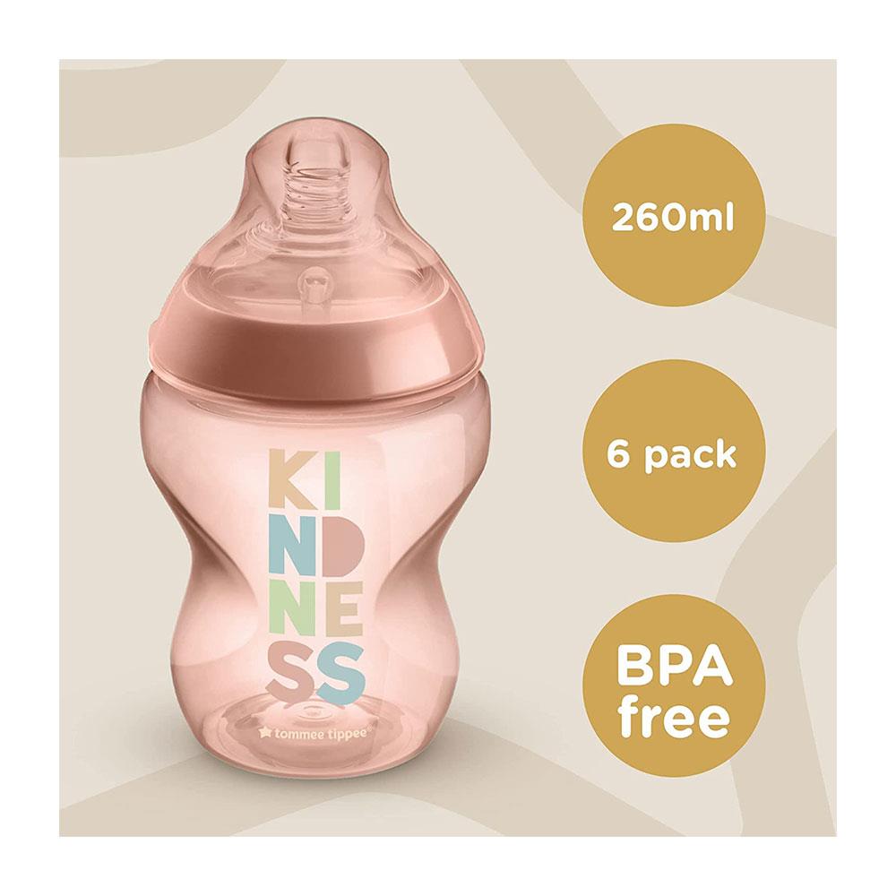 Tommee Tippee Kindness Closer To Nature Baby Bottles 260ml Pack of 6 - Multicolour