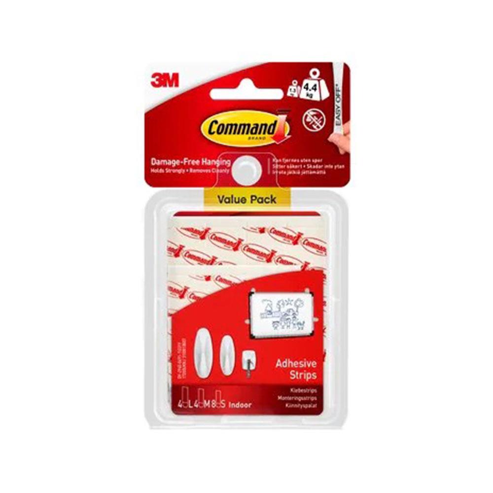 3M Command Adhesive Strips Value Pack 4.4kg White 8 Small 4 Medium 4 Large