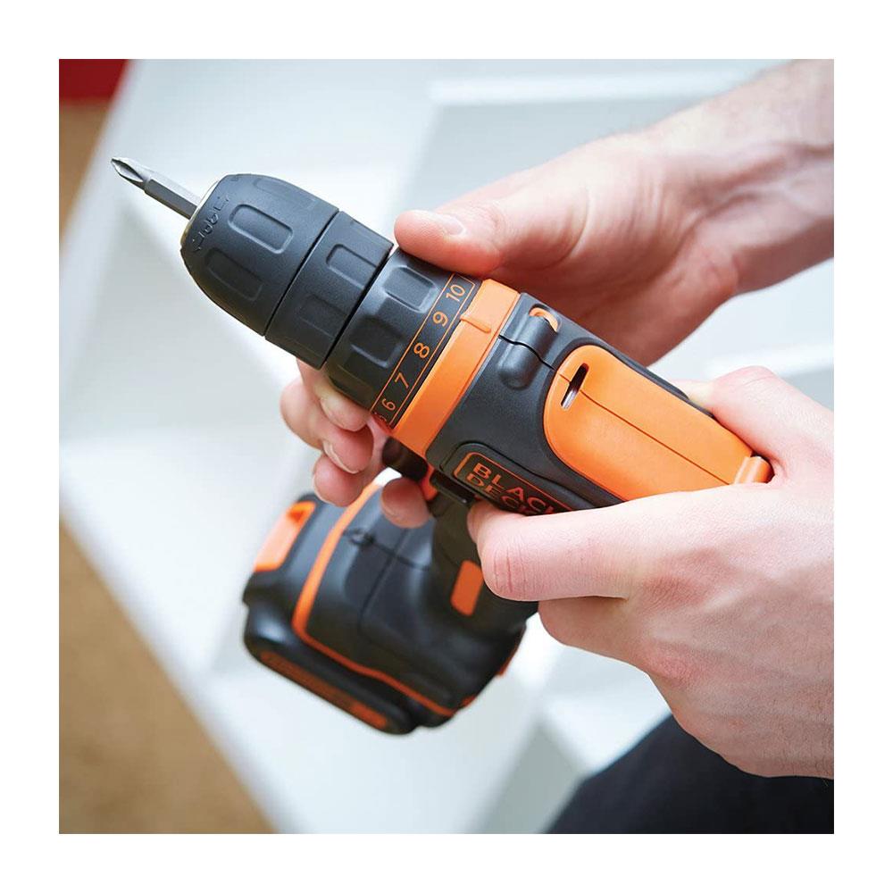 Black & Decker 10.8V Cordless Drill Driver With 1 x 1.5Ah Lithium-Ion - Black/Orange