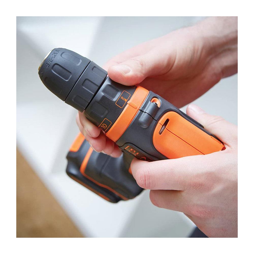 Black & Decker 10.8V Cordless Drill Driver With 1 x 1.5Ah Lithium-Ion - Black/Orange