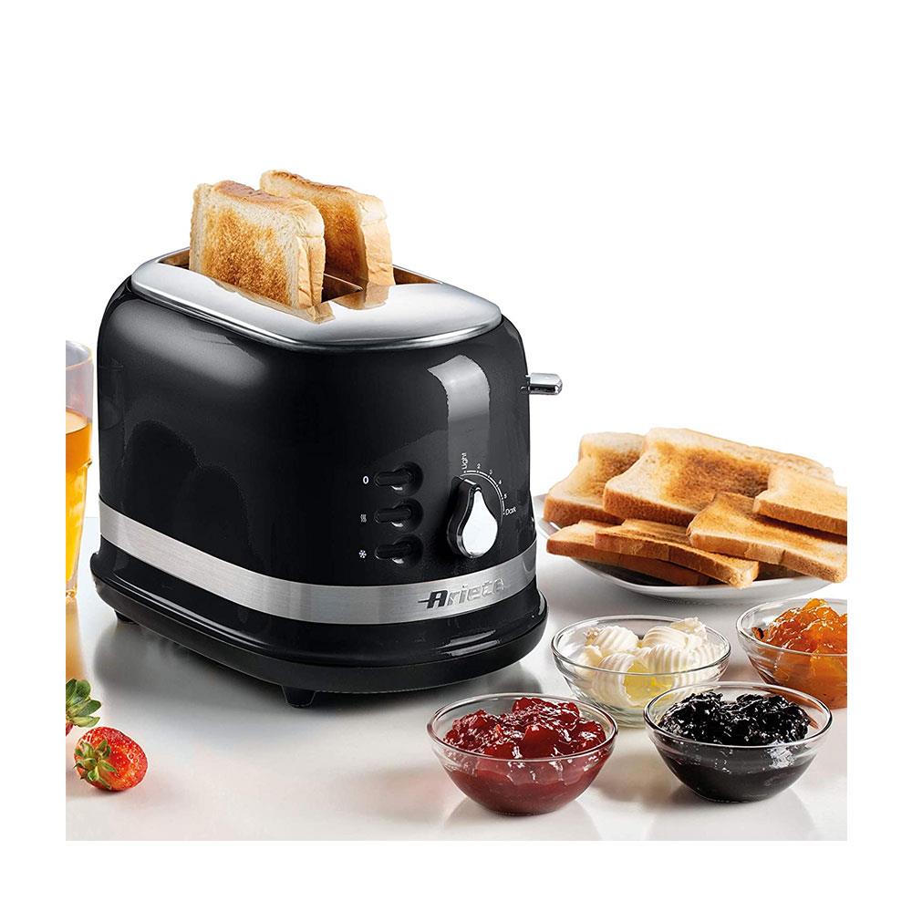 Ariete Moderna 2 Slice Toaster With Cooking Defrosting Reheating Stainless Steel 815W - Black