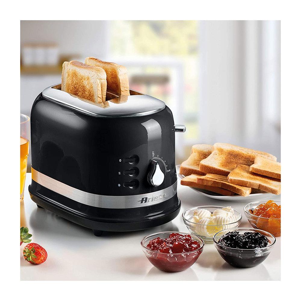 Ariete Moderna 2 Slice Toaster With Cooking Defrosting Reheating Stainless Steel 815W - Black