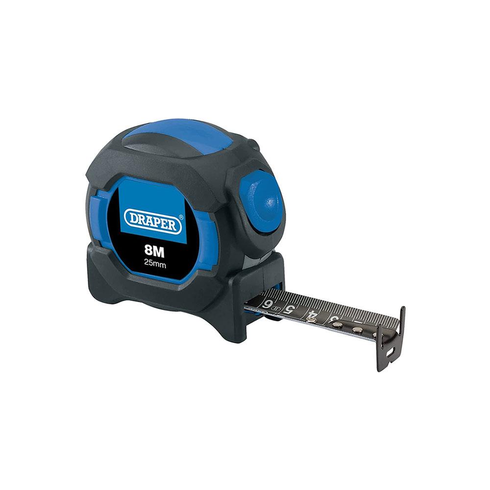 Draper Auto Lock Measuring Tape 8M/26ft 25mm Class II Accuracy Measuring - Blue/Black