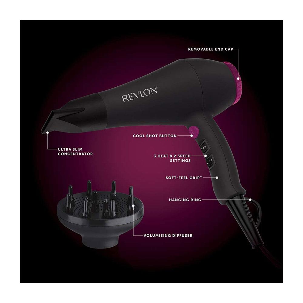 Revlon Smooth Brilliance AC Motor Hair Dryer With 3 Heat And 2 Speed Settings 1875W - Black
