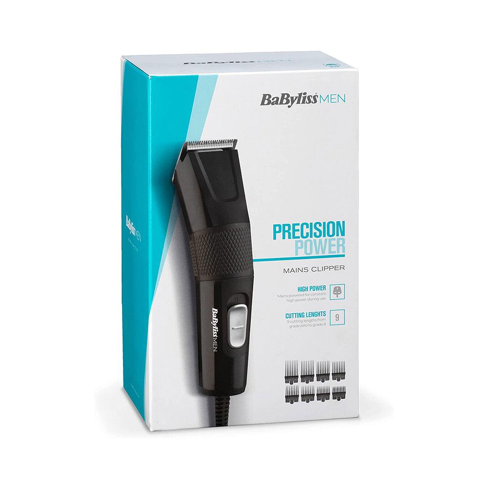 Babyliss Men Precision Power Mains Hair Clipper With 8 Cutting Guides - Black