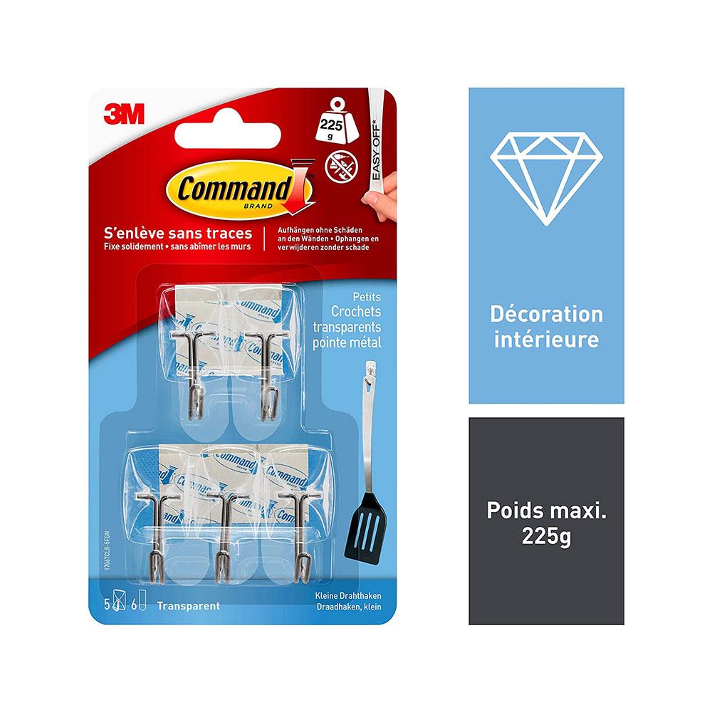 3M Command Wire Hooks With Clear Strips Small 5 Hooks And 6 Small Strips 225g Holding Power - Clear/Transparent Secondary image
