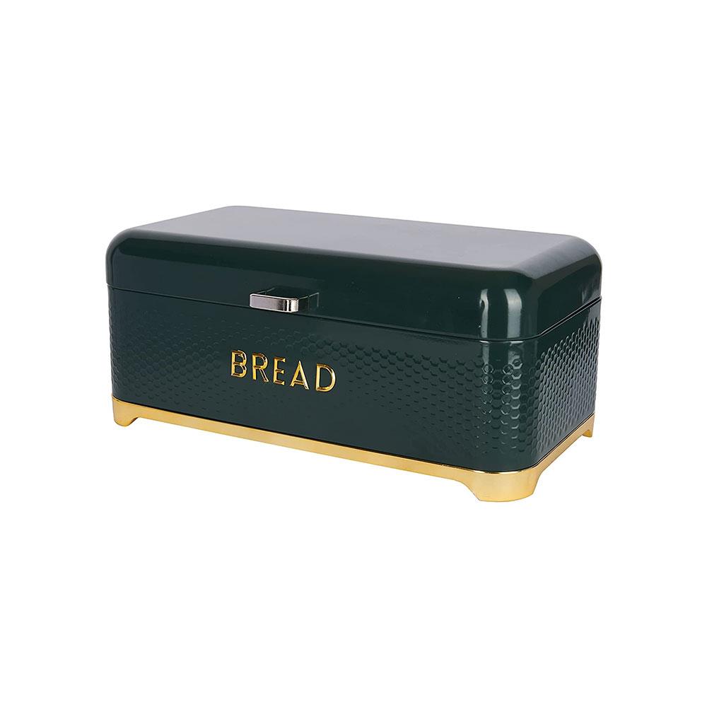 KitchenCraft Lovello Textured Bread Bin With Lid Ventilated Design Large - Hunter Green/Gold Main image