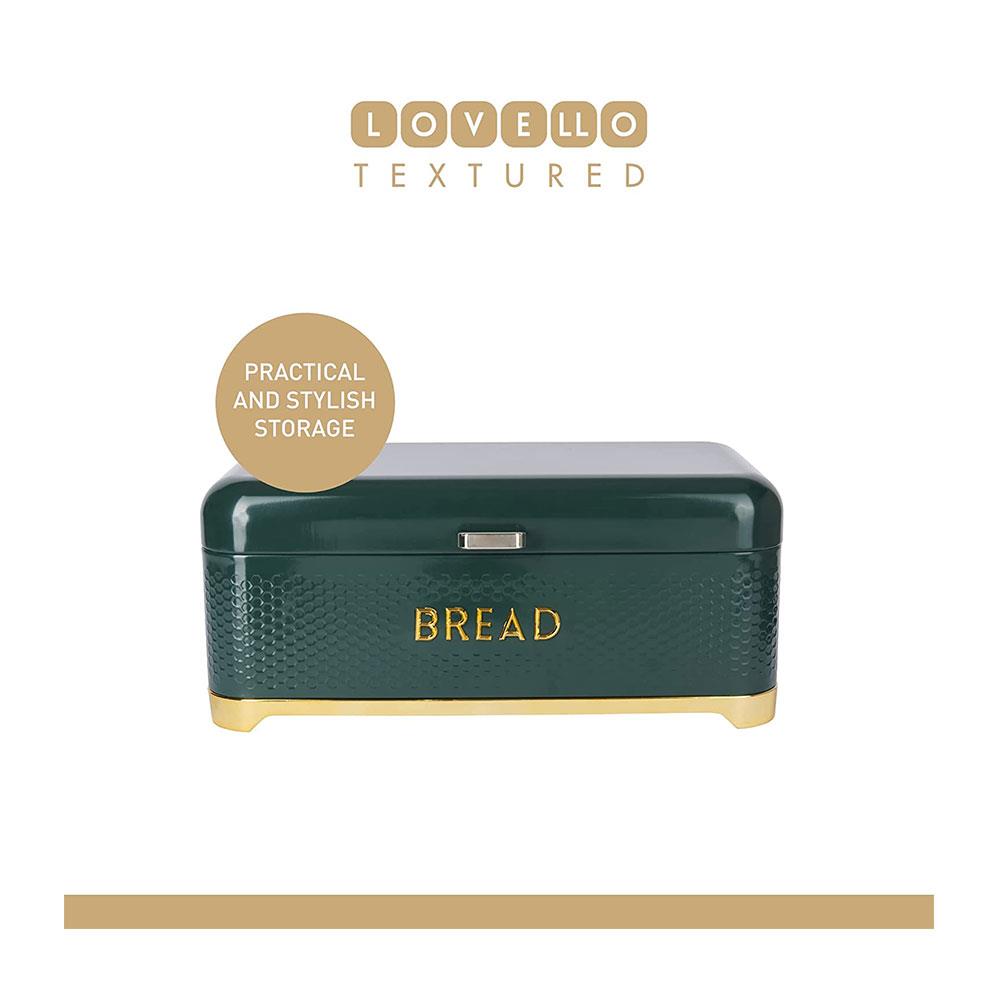 KitchenCraft Lovello Textured Bread Bin With Lid Ventilated Design Large - Hunter Green/Gold