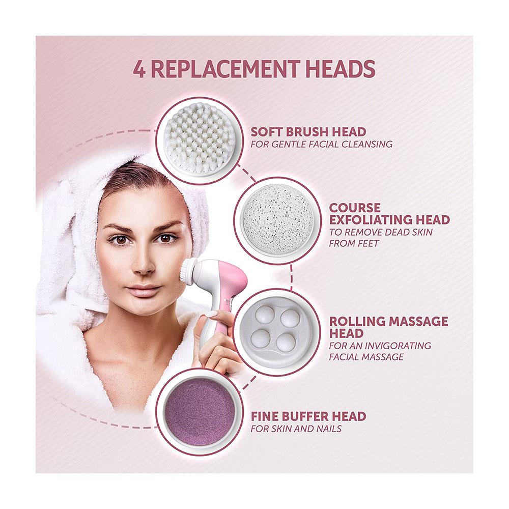 Wahl 4-In-1 Facial Cleansing Brush With Face Massager And Cleanser Brush Attachments - Pink/White