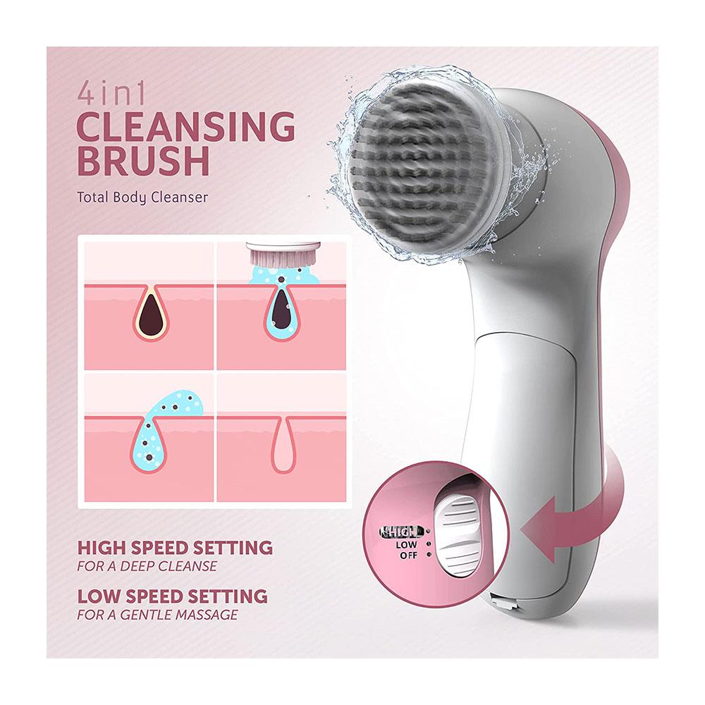 Wahl 4-In-1 Facial Cleansing Brush With Face Massager And Cleanser Brush Attachments - Pink/White