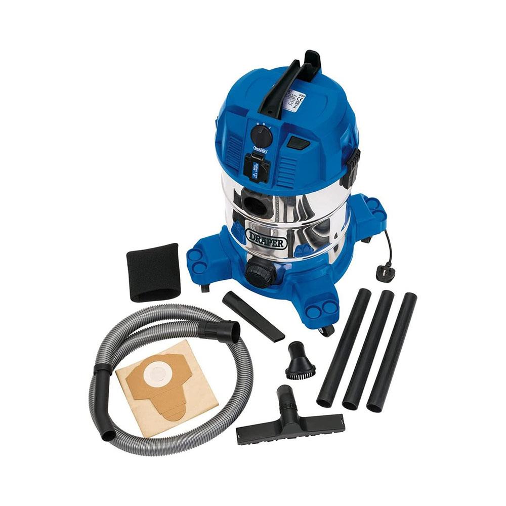 Draper Wet And Dry Vacuum Cleaner 230V With Stainless Steel Tank And Integrated Power Out-Take Socket 30 Litre - Blue Secondary image