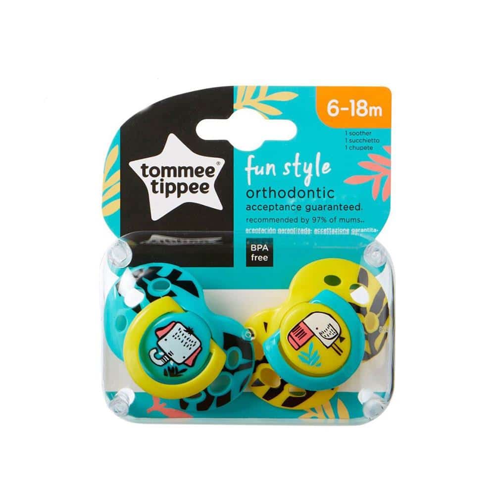 Tommee Tippee Closer To Nature Fun Style Soothers Symmetrical Orthodontic 6-18M 2 Pack - Assorted Colors Main image