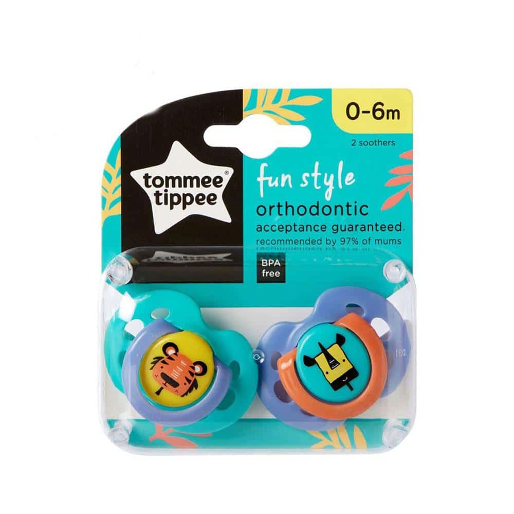 Tommee Tippee Closer To Nature Fun Style Soothers Symmetrical Orthodontic 0-6M 2 Pack - Assorted Colours
