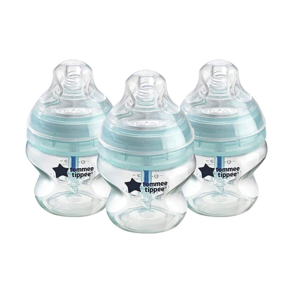 Tommee Tippee Closer To Nature Advanced Anti-Colic Baby Feeding Bottles 150ml 3 Pack - Clear/Green