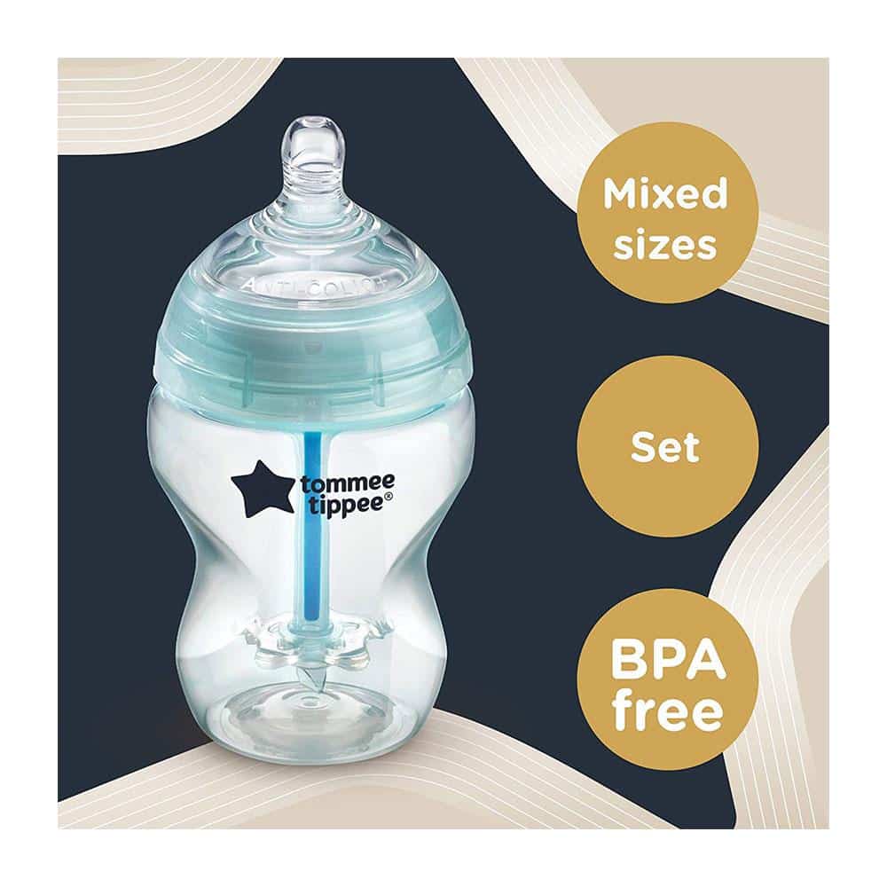 Tommee Tippee Closer To Nature Advanced Anti-Colic Baby Feeding Bottles 150ml 3 Pack - Clear/Green