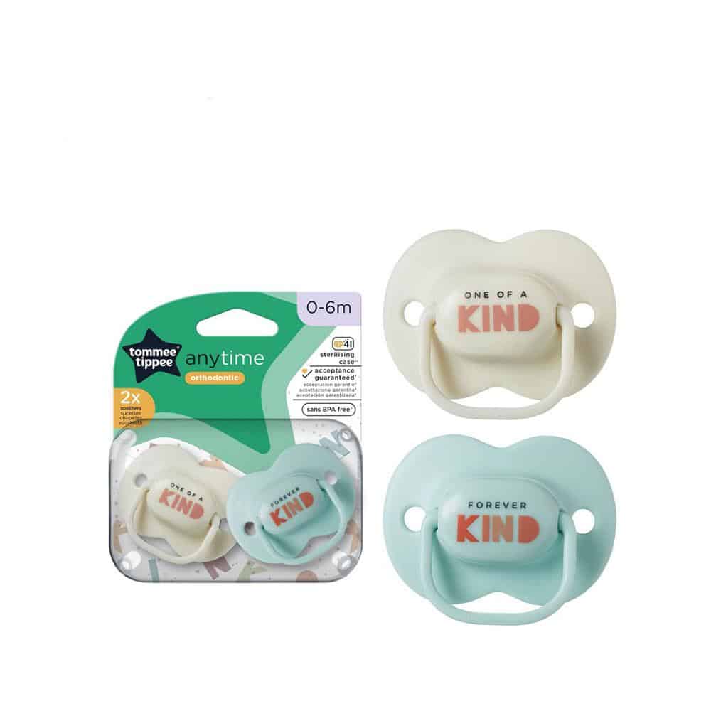 Tommee Tippee Anytime Soother Symmetrical Orthodontic 0-6M 2 Pack - Assorted Colours Main image
