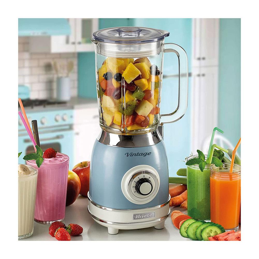 Ariete Vintage Blender 1000W with 1.5L Glass Jug 4 Speeds + Pulse Ice Crush Function Stainless Steel Blades Blue