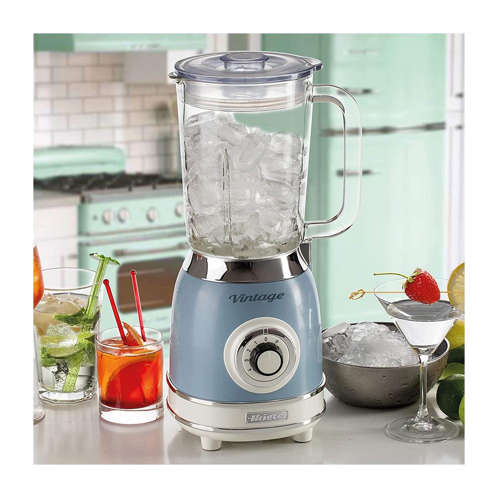 Ariete Vintage Blender 1000W with 1.5L Glass Jug 4 Speeds + Pulse Ice Crush Function Stainless Steel Blades Blue