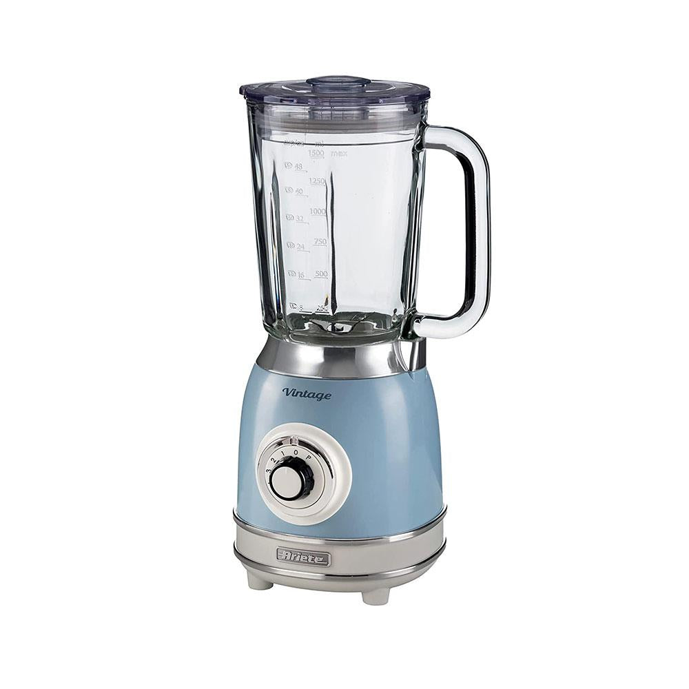 Ariete Vintage Blender 1000W with 1.5L Glass Jug 4 Speeds + Pulse Ice Crush Function Stainless Steel Blades Blue